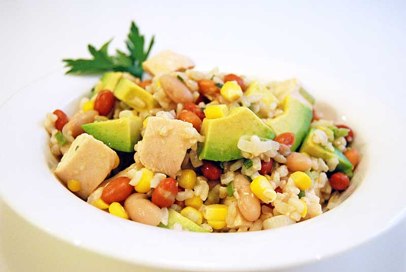 Warm Salad of Chicken, Beans, Rice and Corn